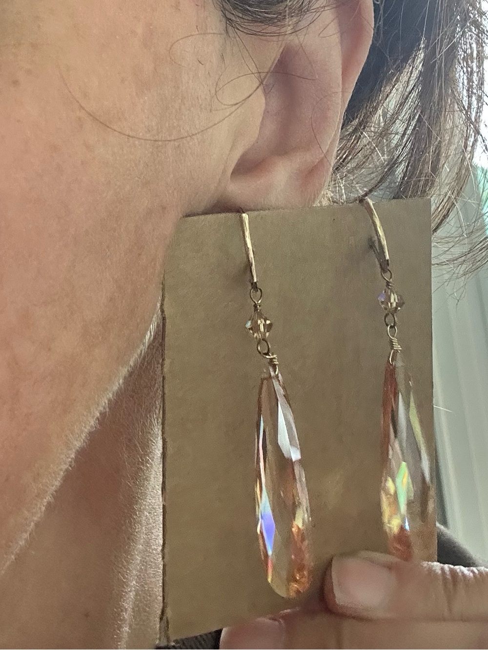 Delicate Faceted Teardrop Dangle Earrings - Champagne Crystal
